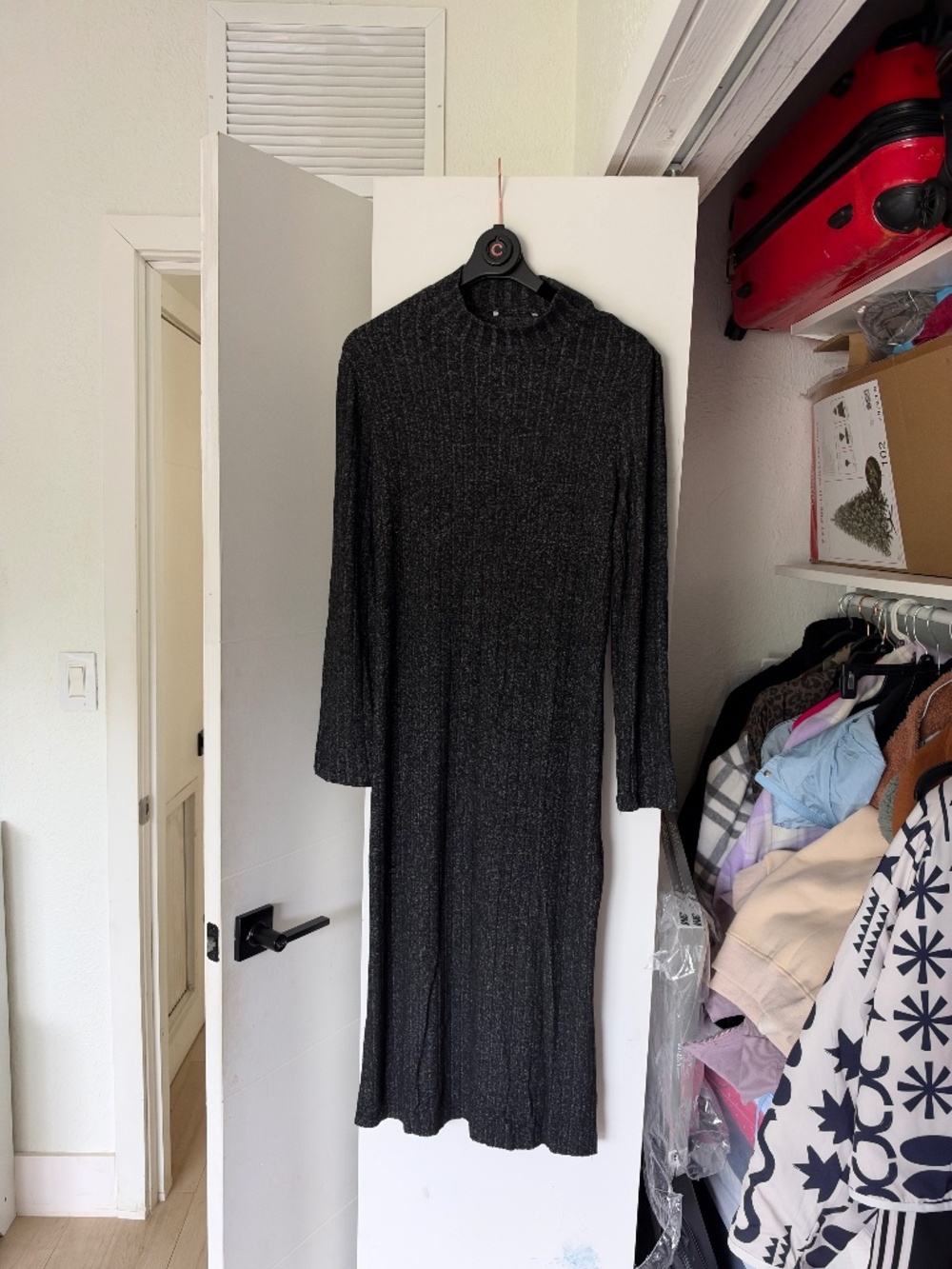 Dark grey midi winter dress - XL